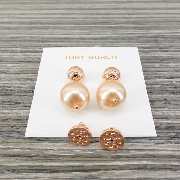 Tory Burch Crystal Pearl Drop Earrings Pink/Rose Gold OS - Picture 2 of 14